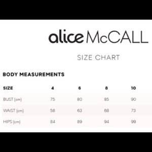 Alice Mccall Size Chart